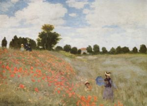 A public domain image of flowers in a field! Claude Monet's Coquelicots, La promenade (Poppies), 1873