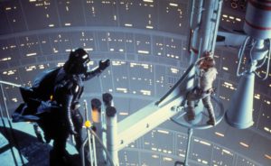 Darth Vader with Luke Skywalker in Star Wars: The Empire Strikes Back.