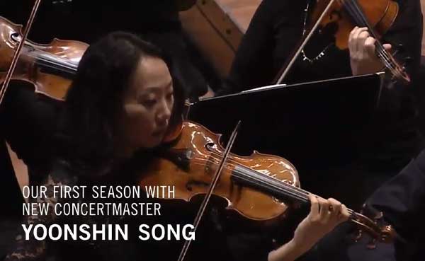 Houston Symphony concertmaster Yoonshin Song plays violin.